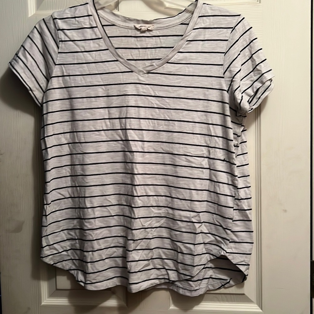 White striped v neck shirt